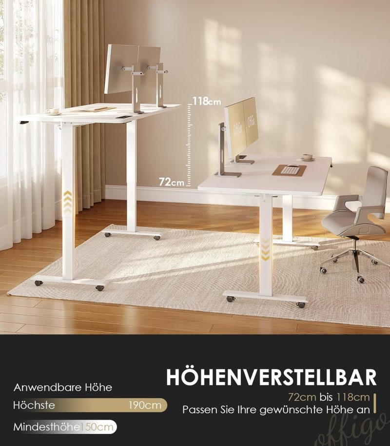 Elektromosan állítható magasságú íróasztal, 180 cm, USB-porttal, 2 memóriafunkcióval, irodai és otthoni használatra, fehér színben. - Image 7