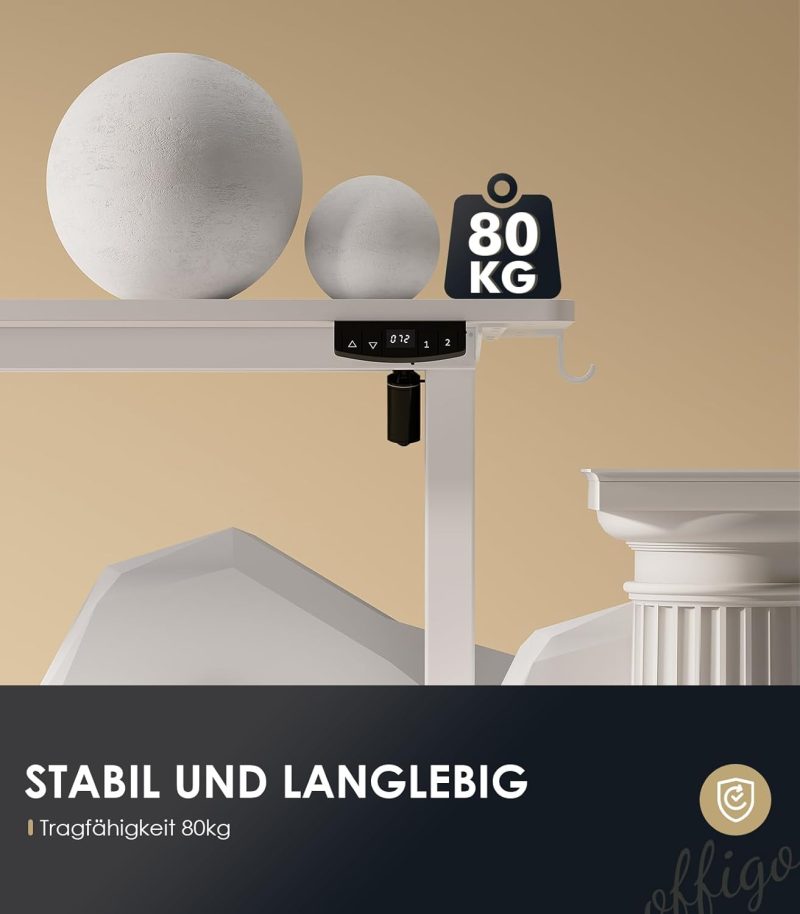 Elektromosan állítható magasságú íróasztal, 180 cm, USB-porttal, 2 memóriafunkcióval, irodai és otthoni használatra, fehér színben. - Image 5