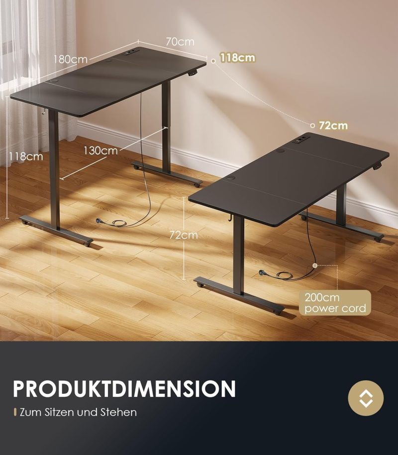 Elektromosan állítható magasságú íróasztal, 180 cm, USB-porttal, 2 memóriafunkcióval, irodai és otthoni használatra, fehér színben. - Image 2