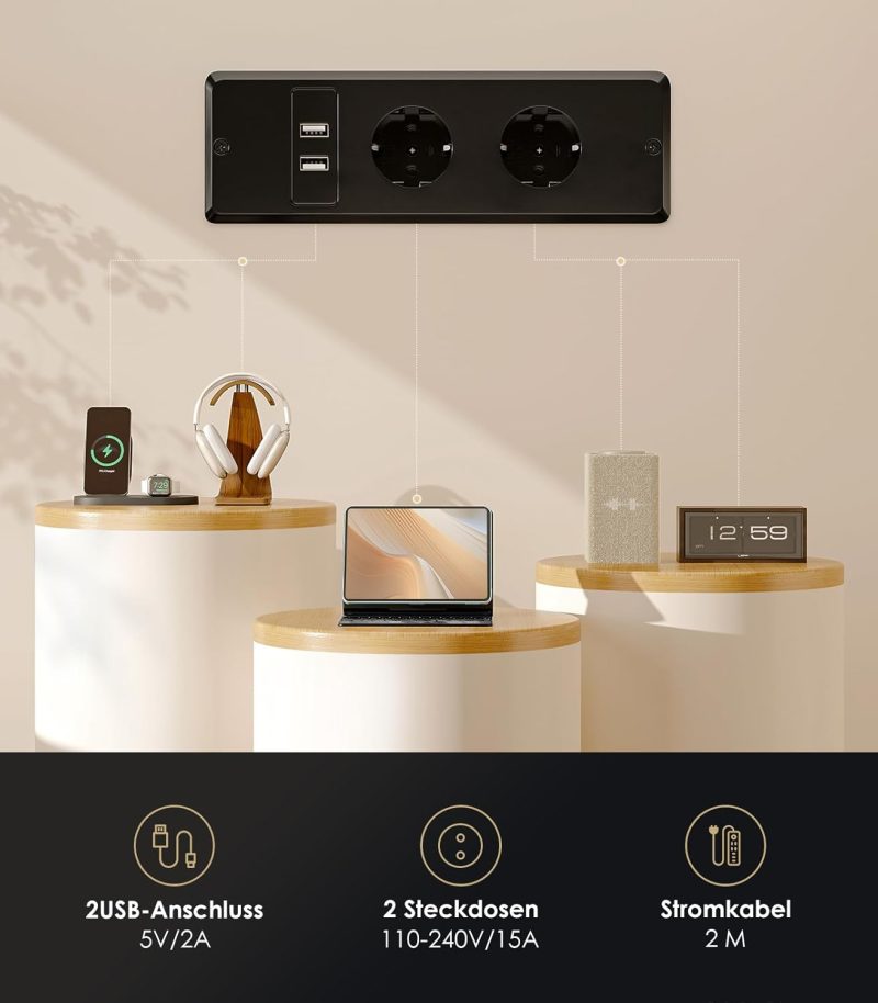 Elektromosan állítható magasságú íróasztal, 180 cm, USB-porttal, 2 memóriafunkcióval, irodai és otthoni használatra, fehér színben. - Image 3